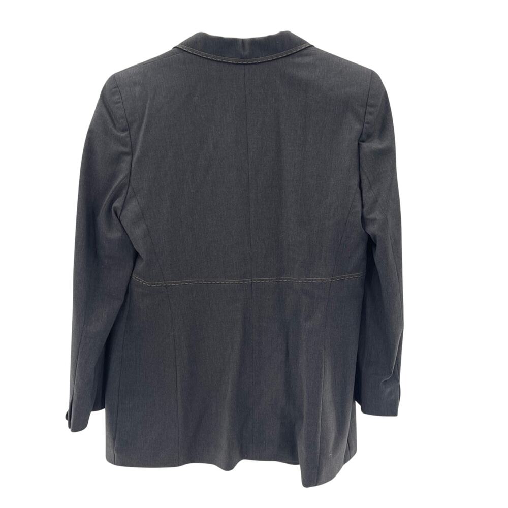 Escada Margaretha Ley Wool Contrast Stitch Denim Look Gray 2 Button Blazer US 12 - Picture 7 of 10